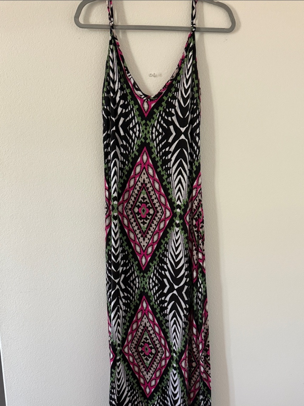 INC International Concepts Black, Pink & Green Geometric Maxi Dress